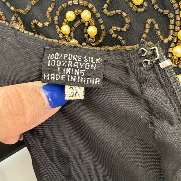 Rosita vintage black silk fully beaded and sequined long-sleeve evening gown 3X - Picture 12 of 16